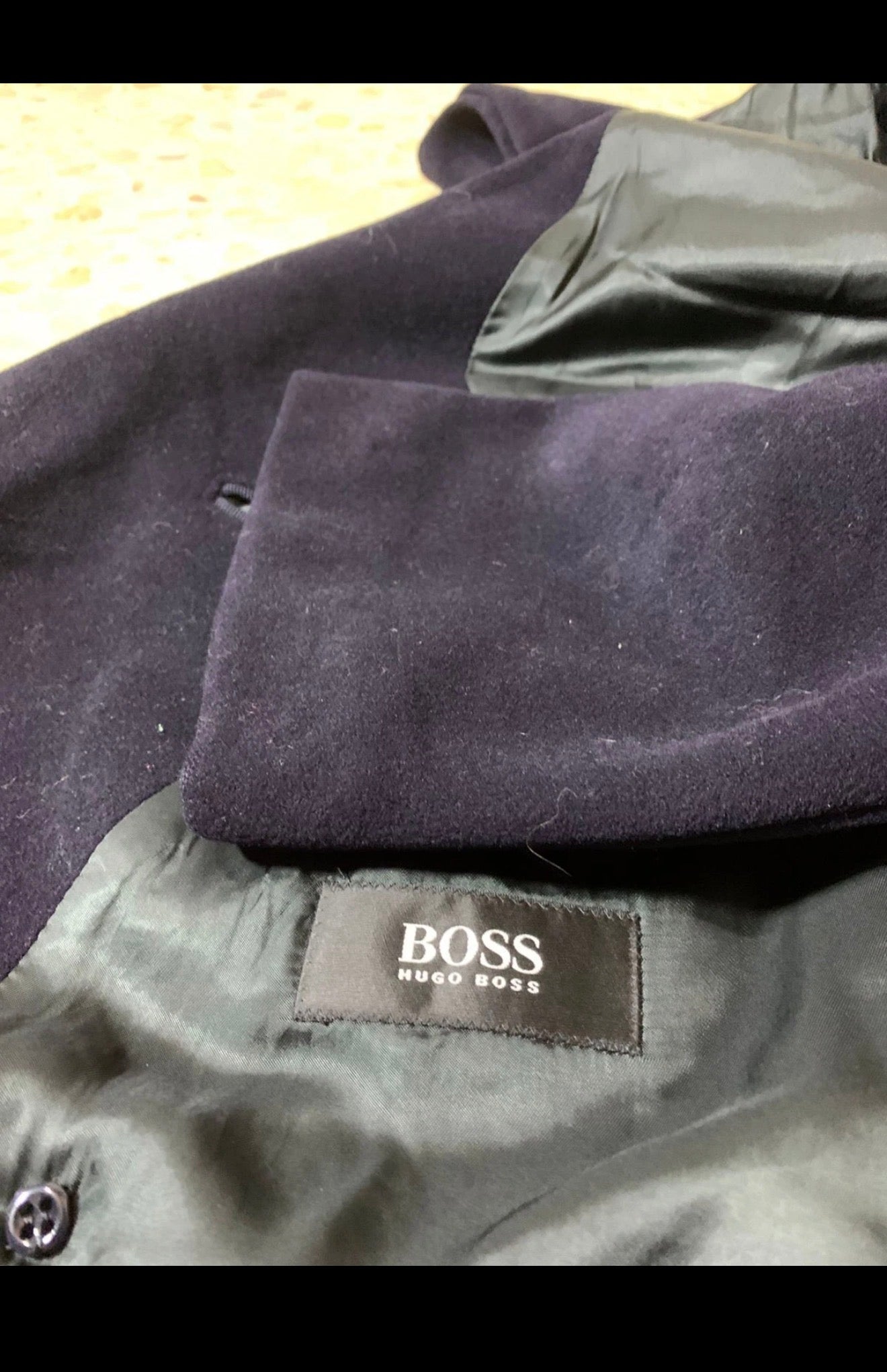 Vintage Hugo Boss pure Wool belted Navy double breasted long over coat 50R 2XL