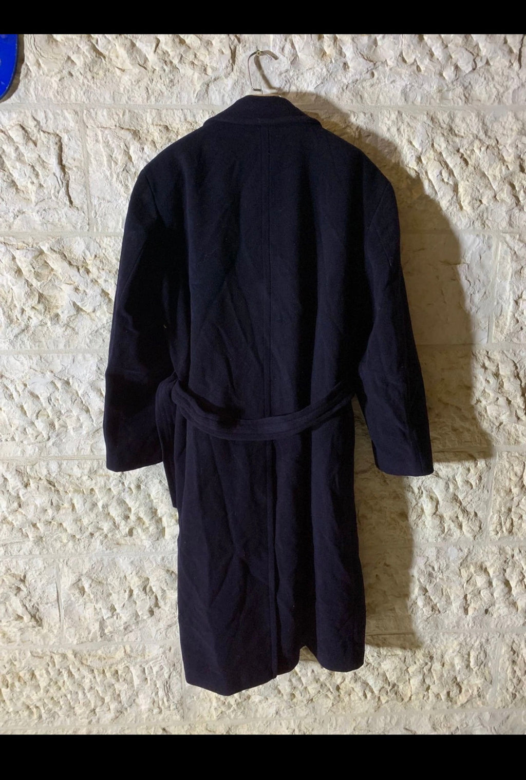 Vintage Hugo Boss pure Wool belted Navy double breasted long over coat 50R 2XL