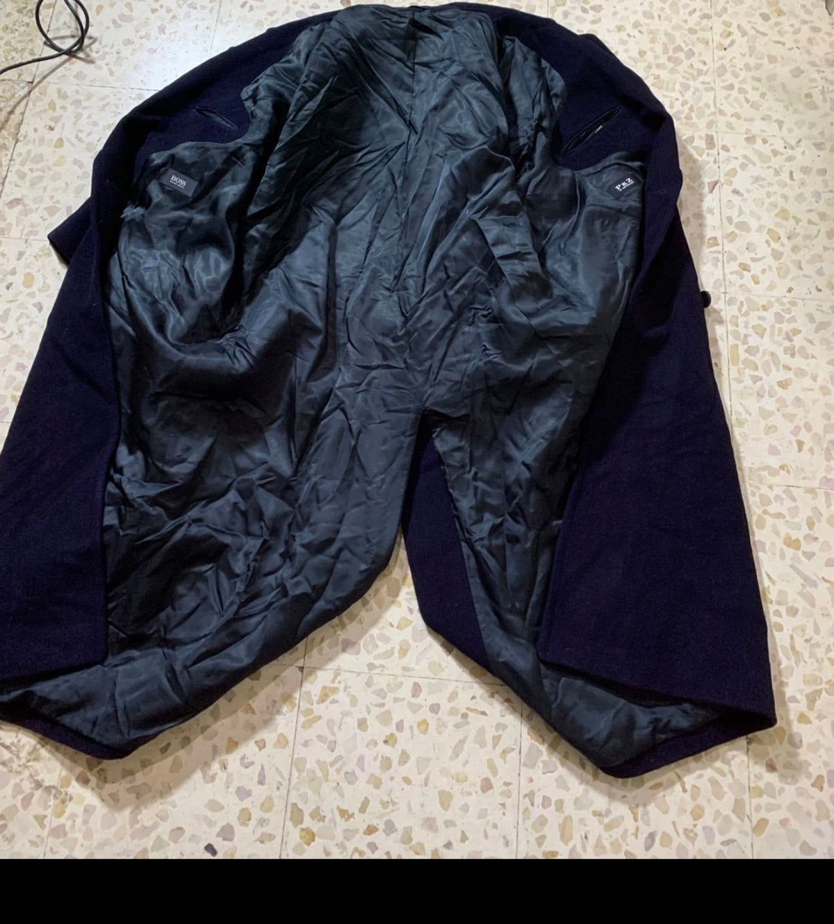 Vintage Hugo Boss pure Wool belted Navy double breasted long over coat 50R 2XL