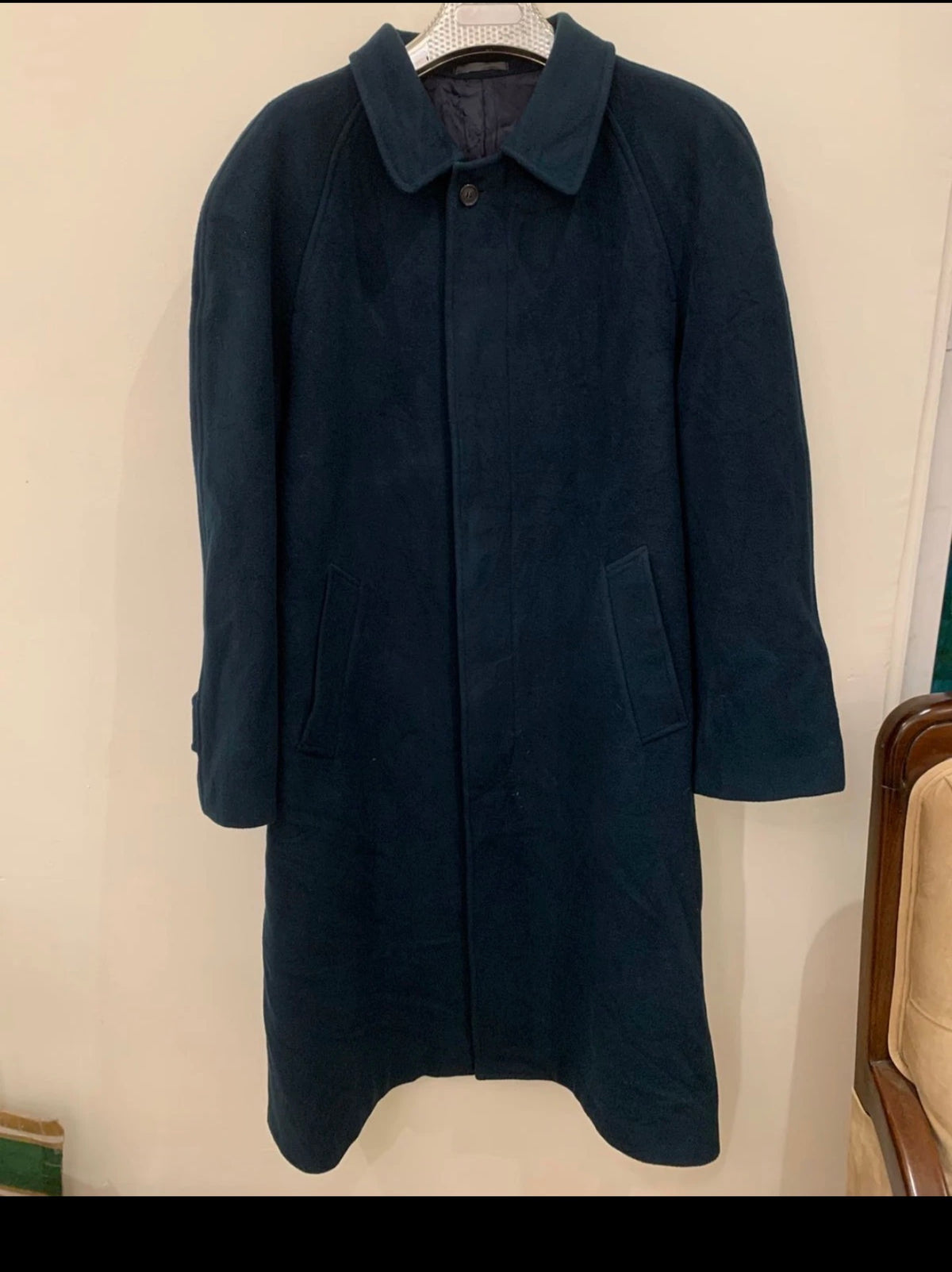 Vintage Caesar wool Cashmere raglan turquoise classic over coat 48R 48L XL
