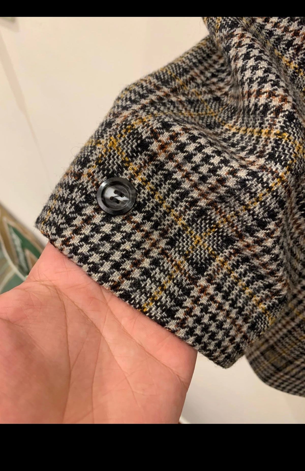 1970s vintage pure wool handwoven tweed classic glen check jacket blazer 46R XL