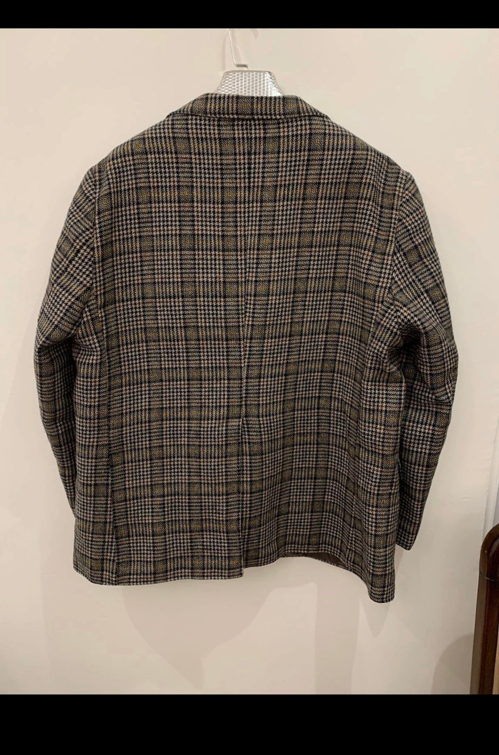 1970s vintage pure wool handwoven tweed classic glen check jacket blazer 46R XL