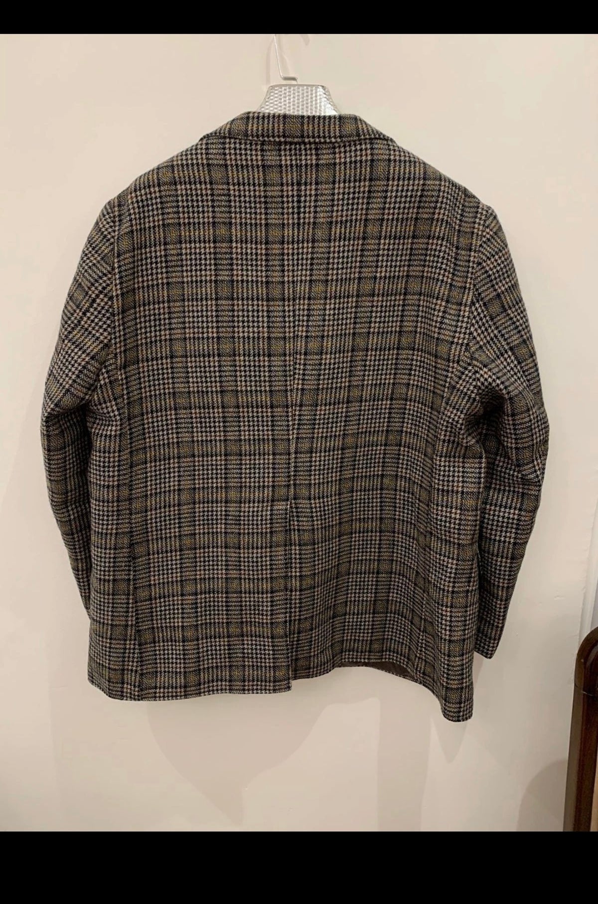 1970s vintage pure wool handwoven tweed classic glen check jacket blazer 46R XL