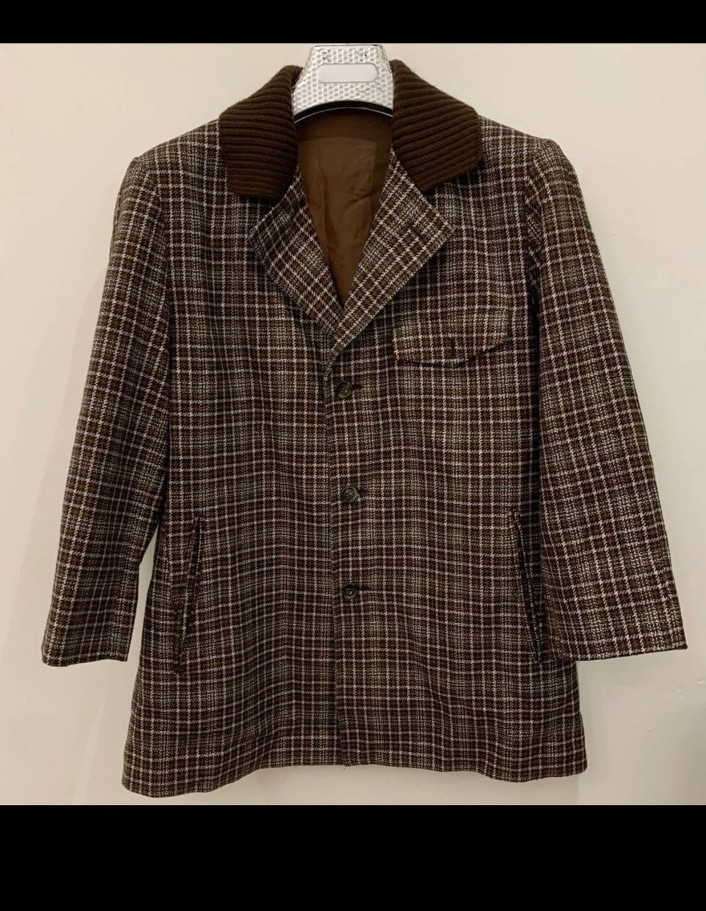 1970s Vintage plaid pure wool classic brown sport coat blazer 38R 38S