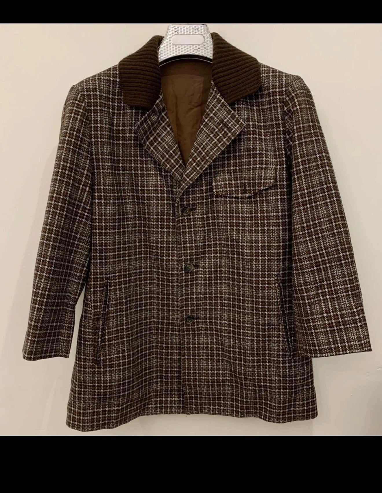1970s Vintage plaid pure wool classic brown sport coat blazer 38R 38S