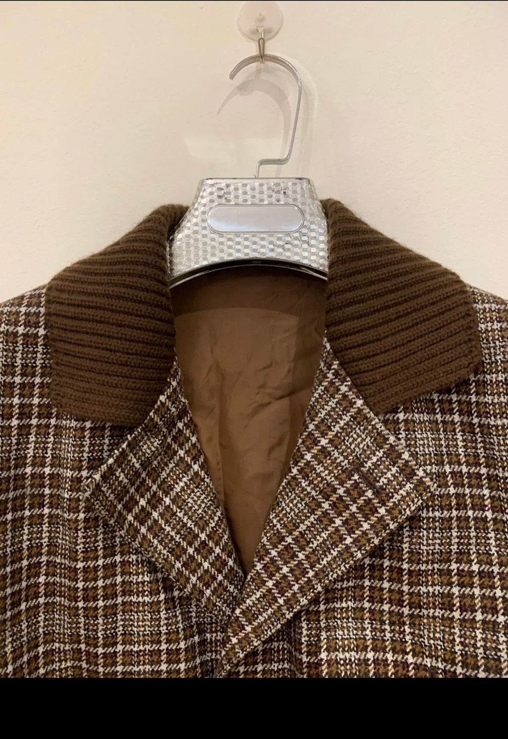 1970s Vintage plaid pure wool classic brown sport coat blazer 38R 38S