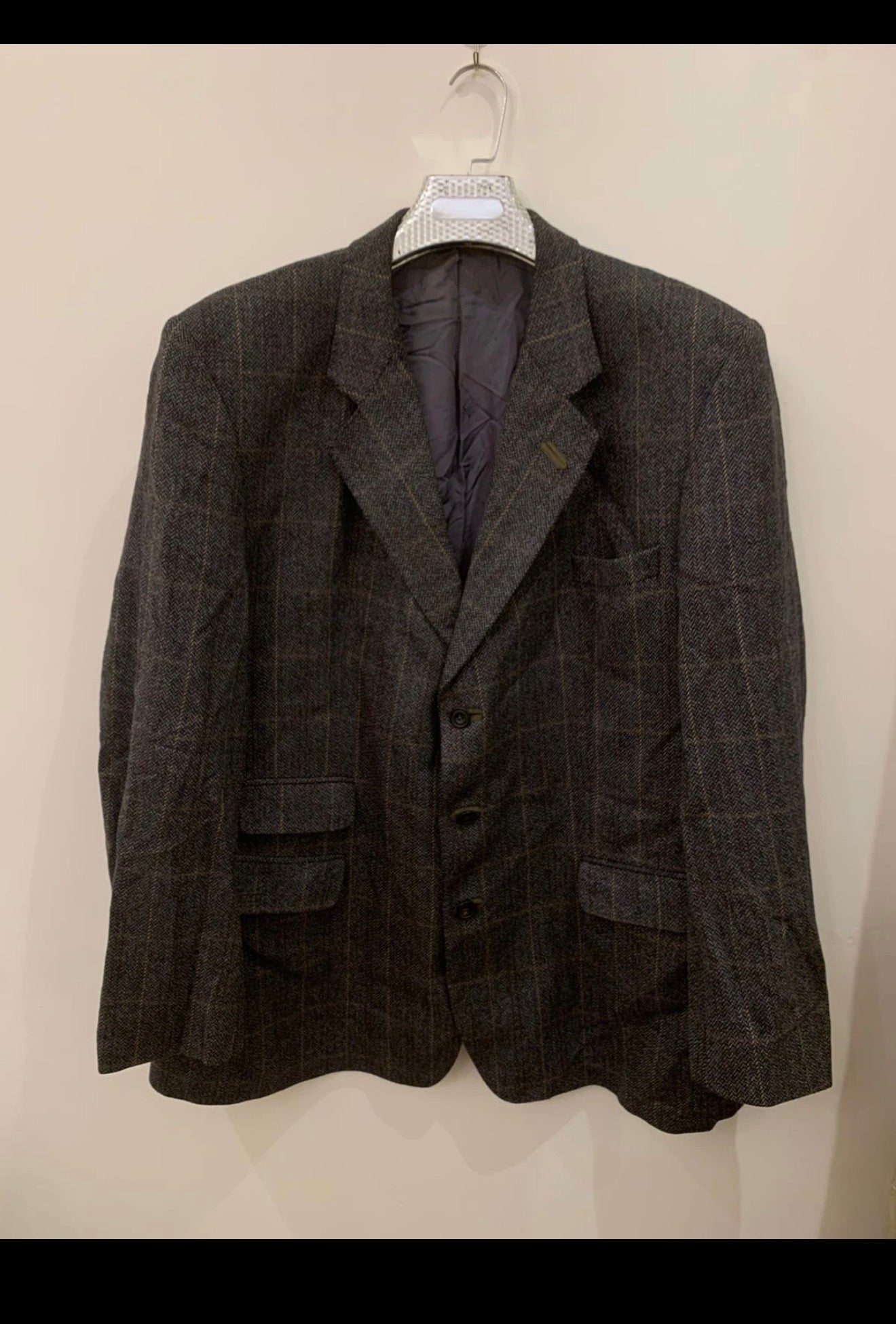 Vintage Daks DD London pure wool Windowpane hunting jacket blazer 48R 48L