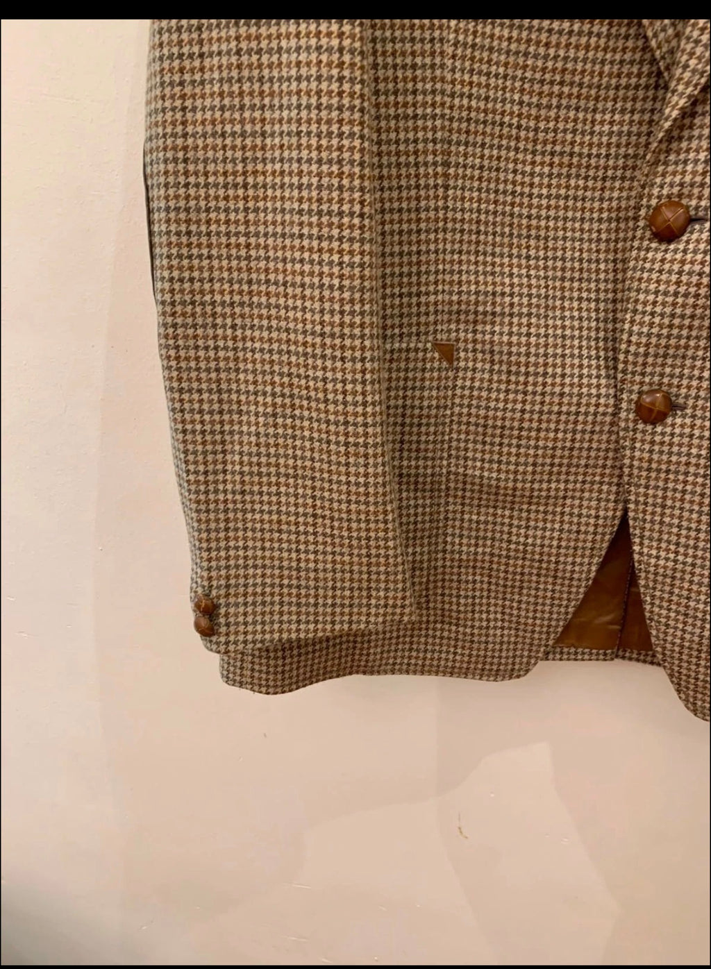 1970s Vintage houndstooth pure wool tweed brown hunting jacket blazer 42L