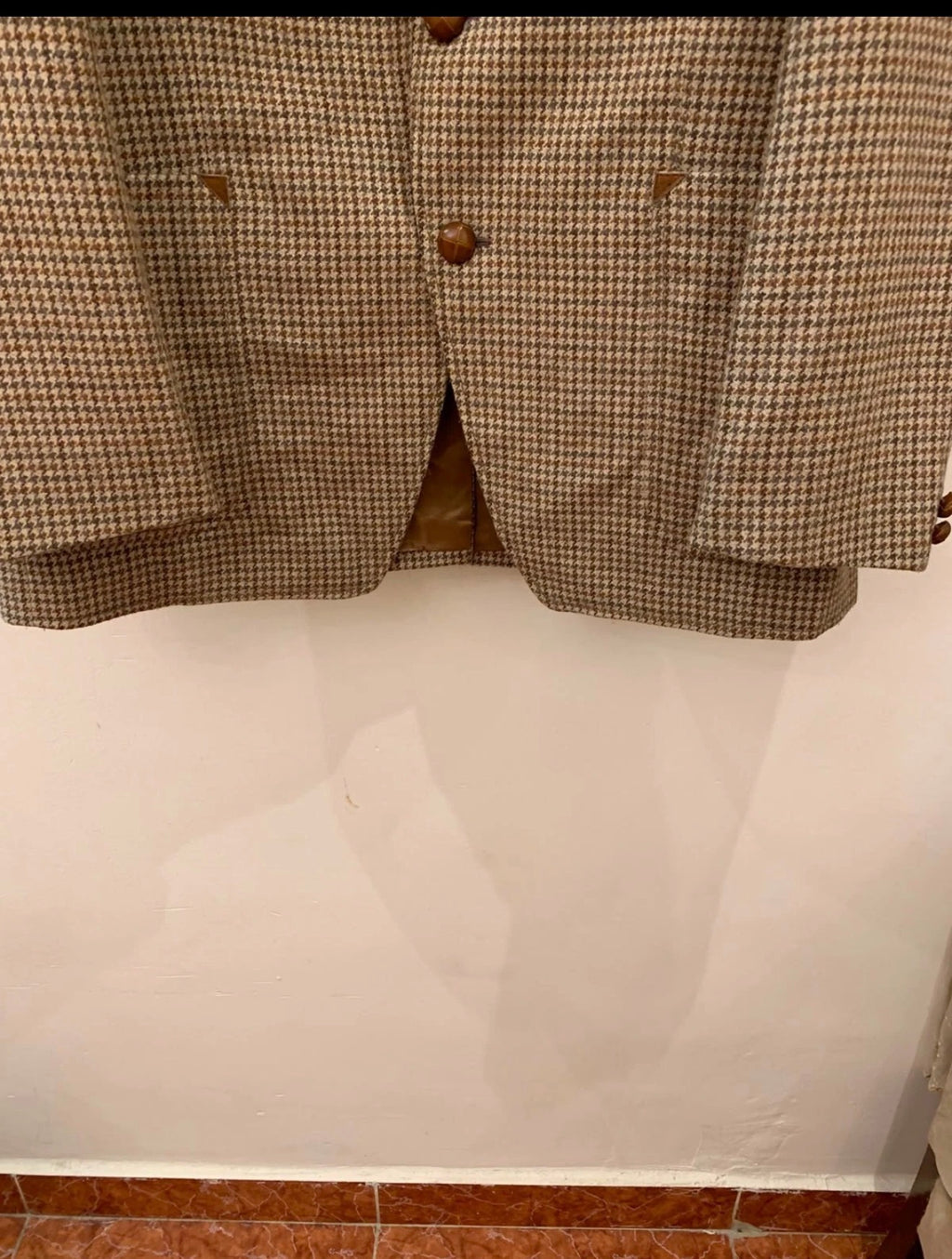 1970s Vintage houndstooth pure wool tweed brown hunting jacket blazer 42L