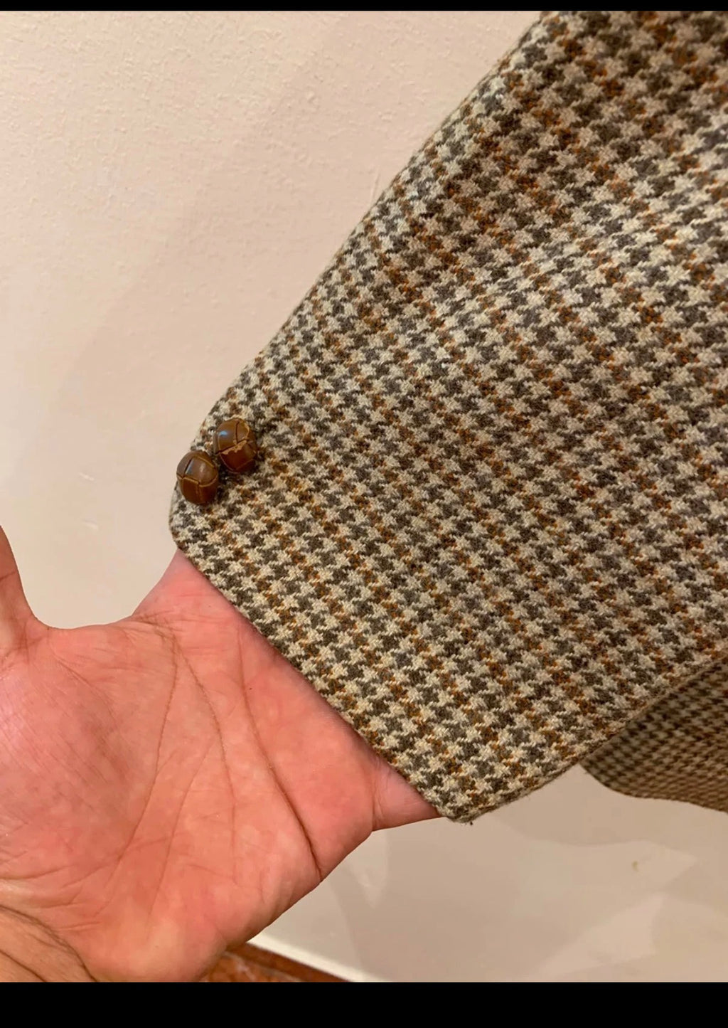 1970s Vintage houndstooth pure wool tweed brown hunting jacket blazer 42L