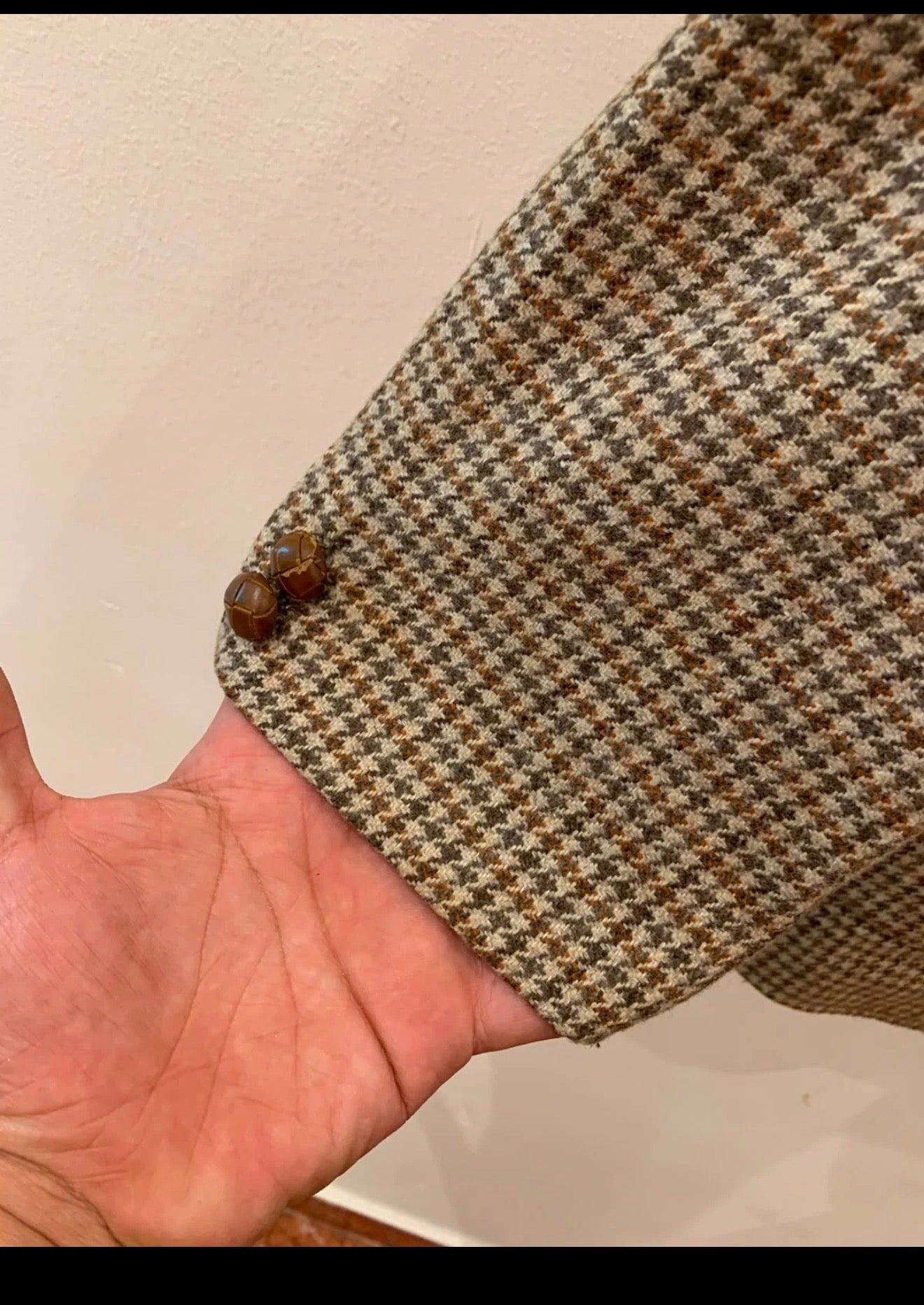 1970s Vintage houndstooth pure wool tweed brown hunting jacket blazer 42L
