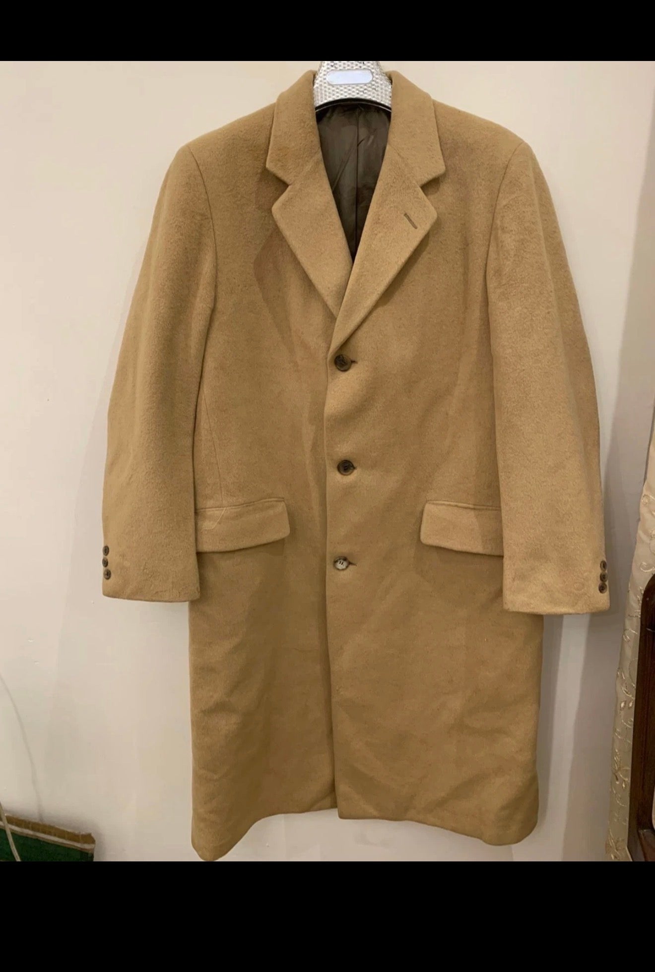 Vintage Wool Cashmere classic camel beige USA union made over coat 42R 42L