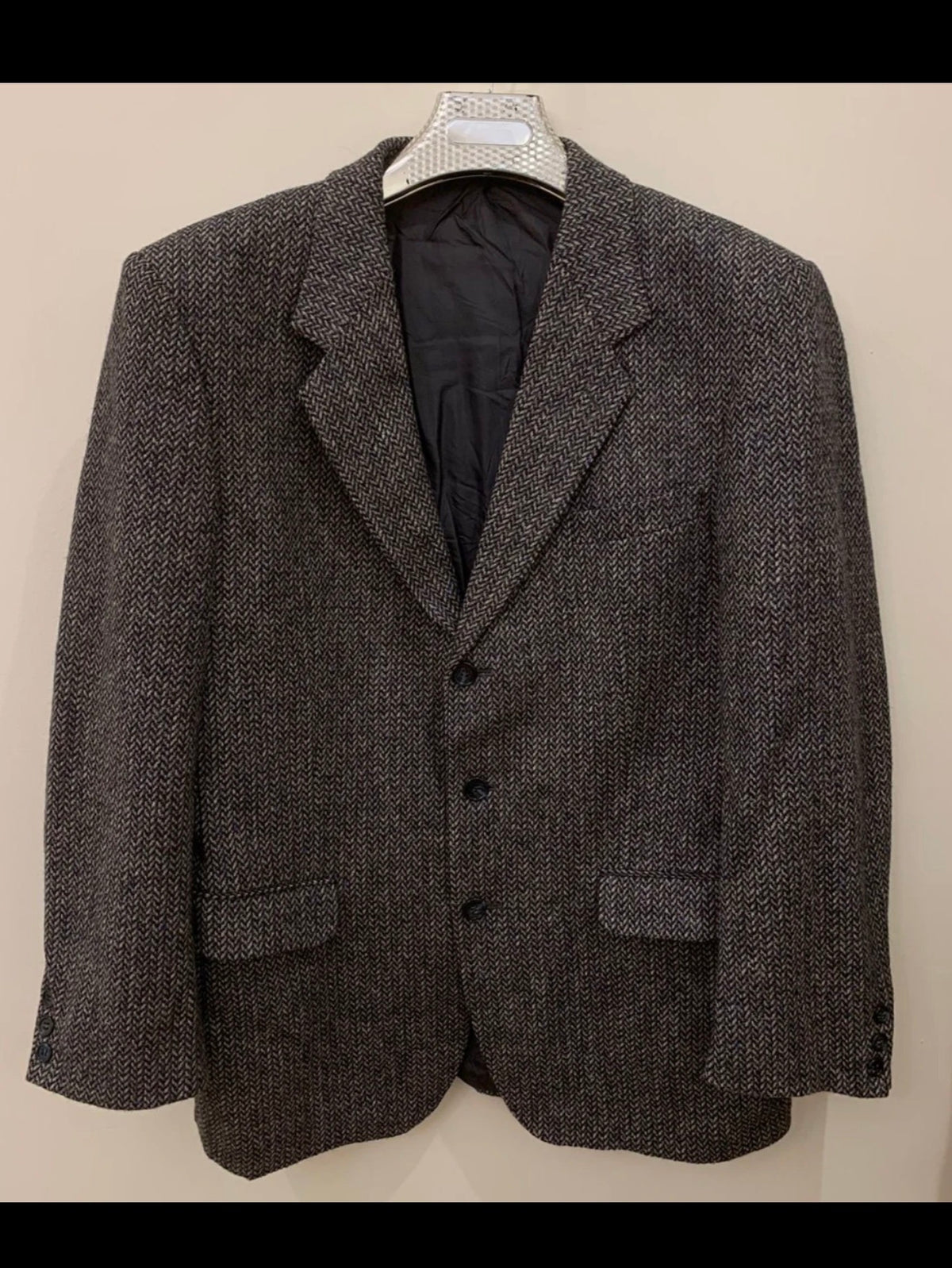 Vintage pure wool handwoven tweed Crombie charcoal hunting jacket blazer 42R