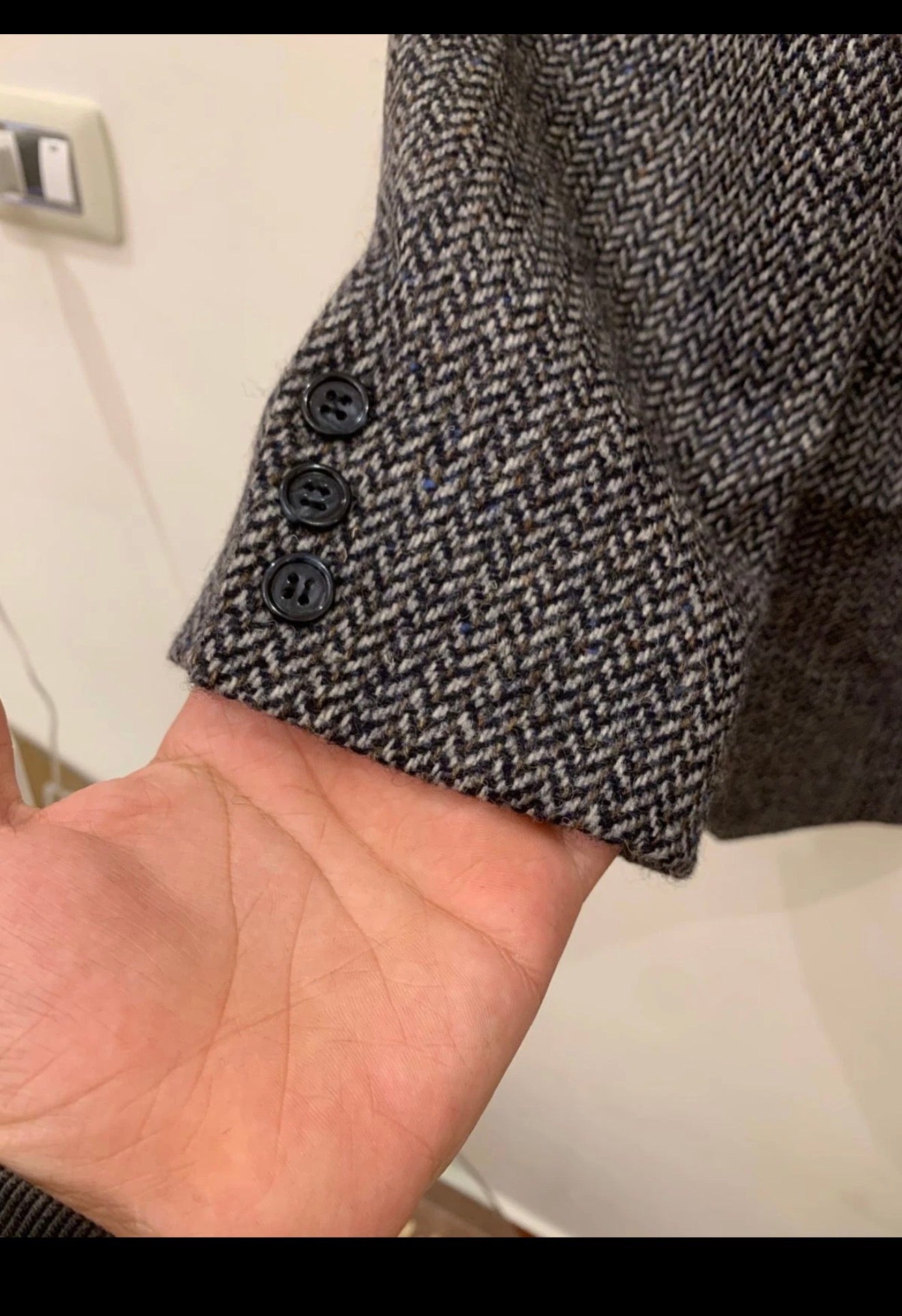 Vintage pure wool handwoven tweed Crombie charcoal hunting jacket blazer 42R