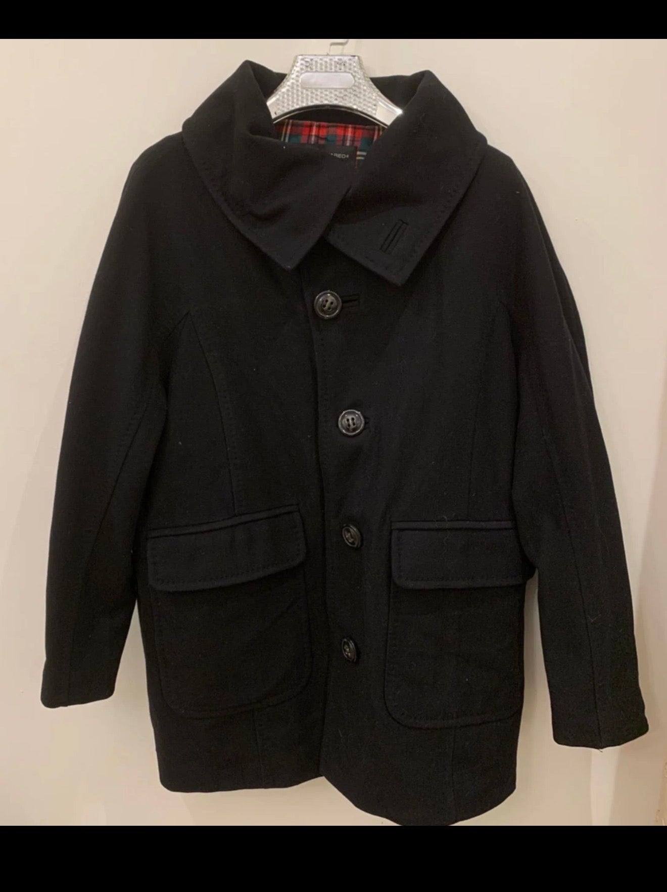 Classic unique style pure wool black raglan over coat jacket 46R XL