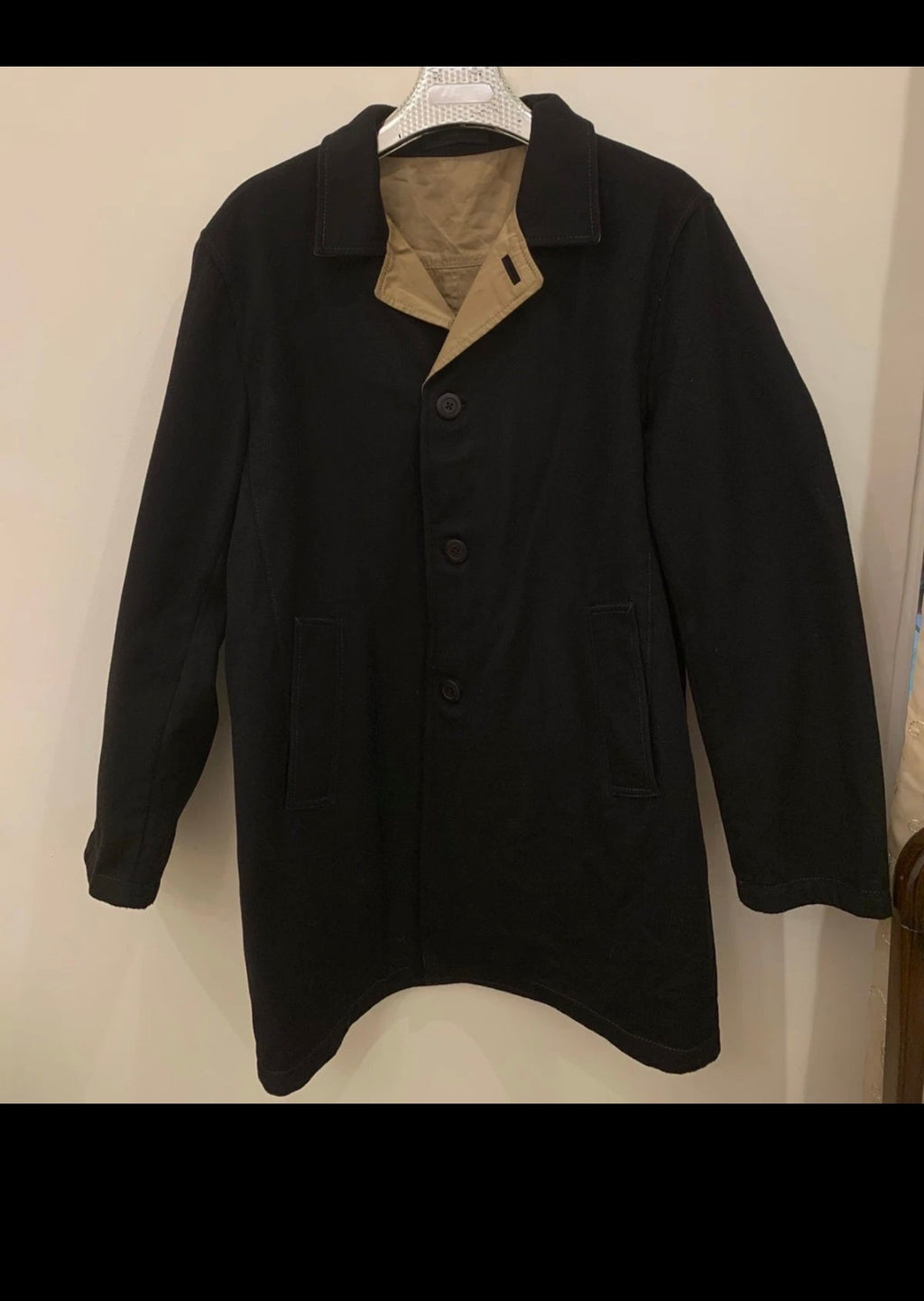 Vintage wool cashmere blend classic double face trench over coat 44R 44L