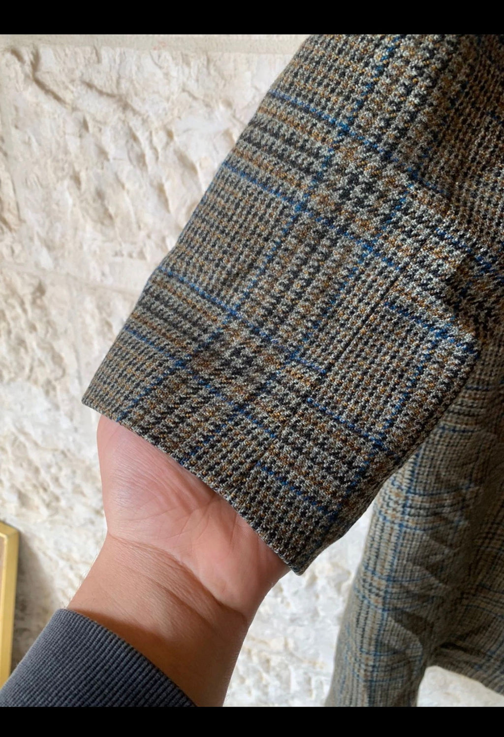 1970s Vintage pure wool glen check classic raglan green over coat 46L 46R XL