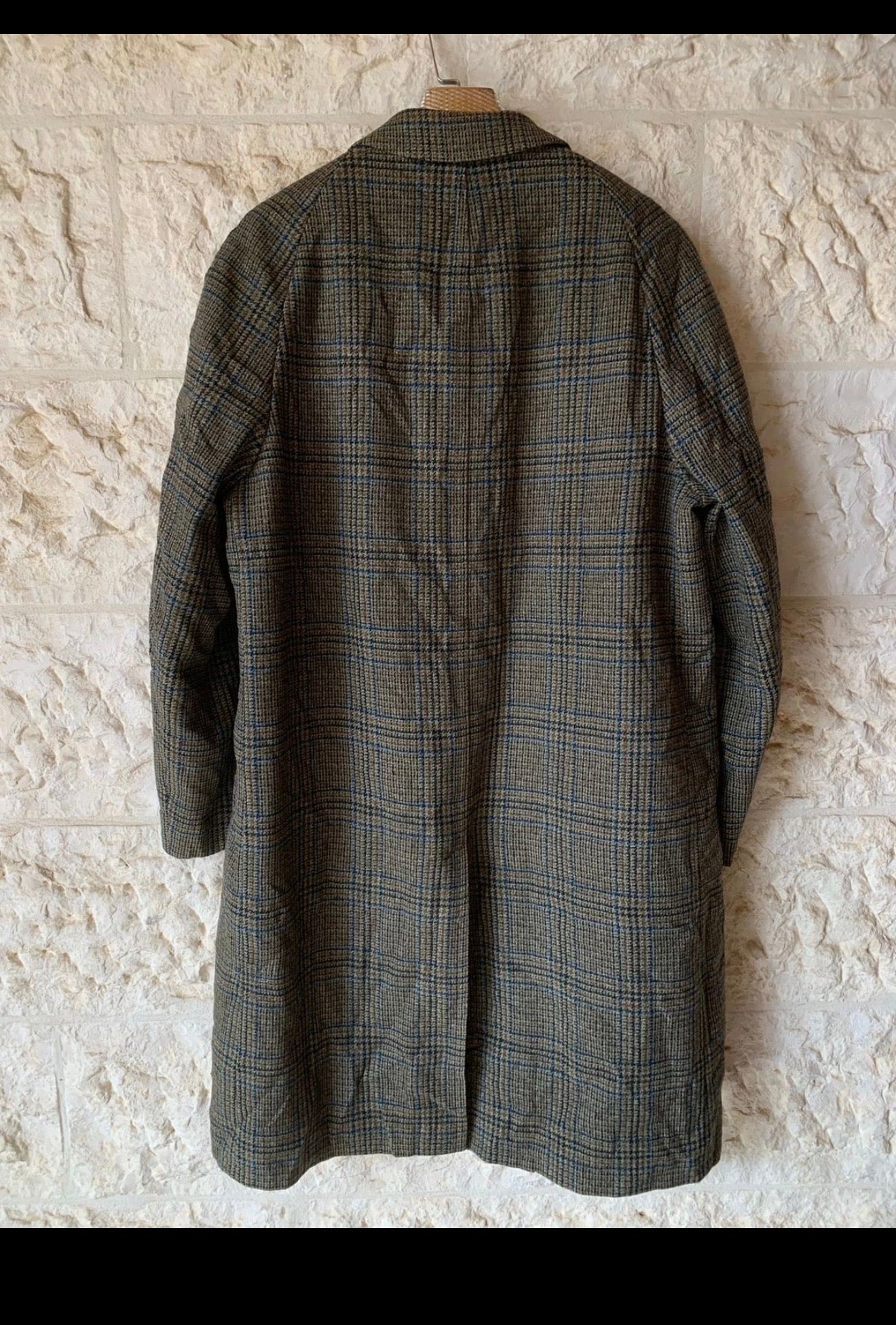 1970s Vintage pure wool glen check classic raglan green over coat 46L 46R XL
