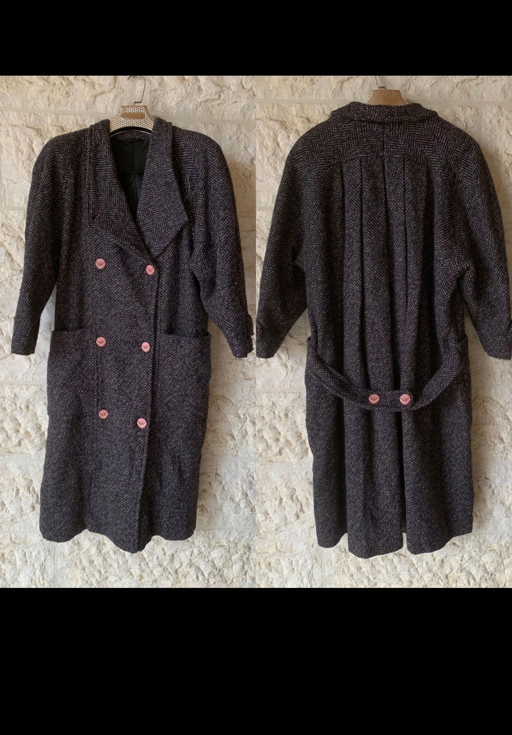 Vintage wool blend tweed women's raglan double breasted over coat 42 12 L