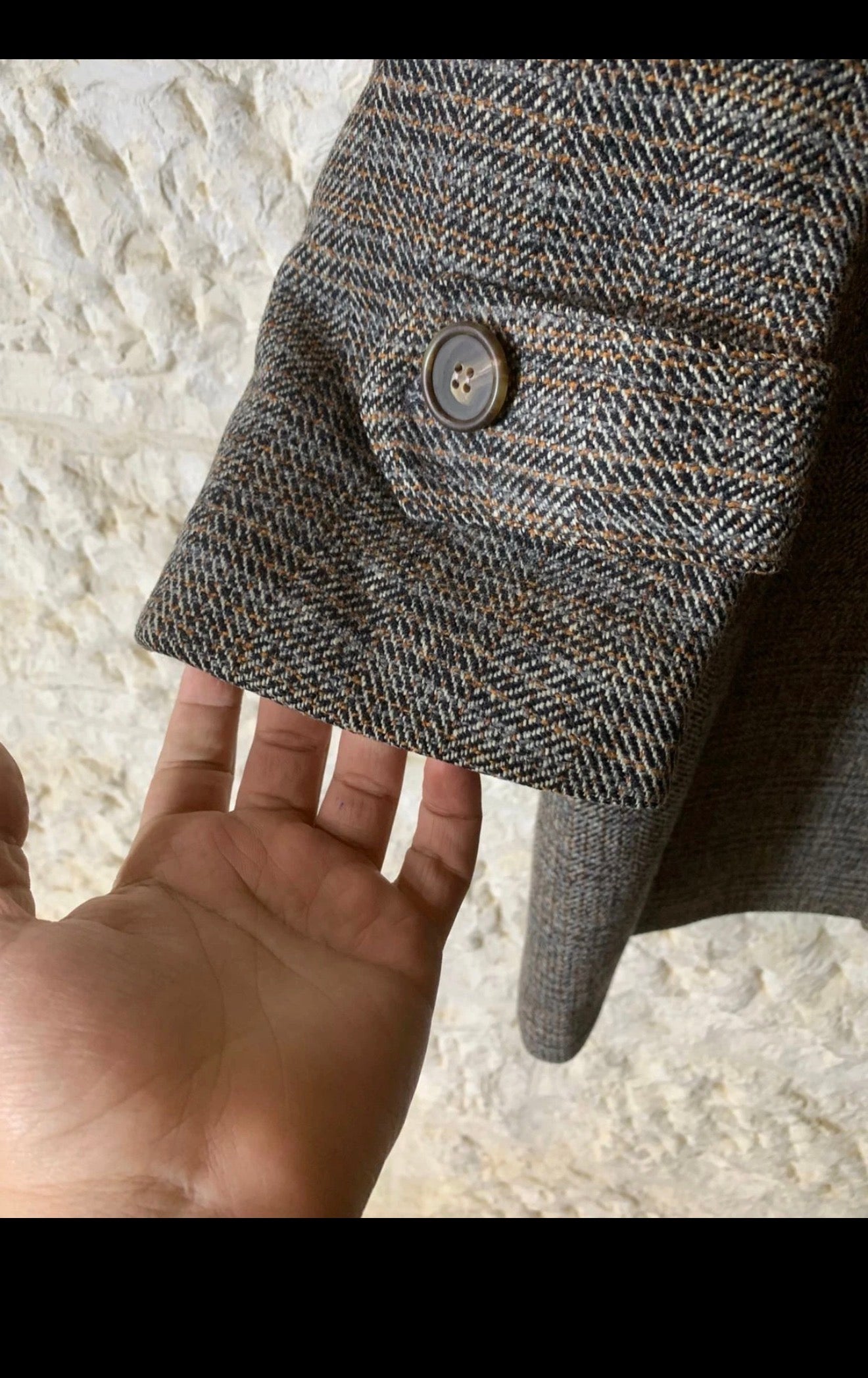 1970s Vintage pure wool handwoven tweed herringbone classic over coat 46R XL