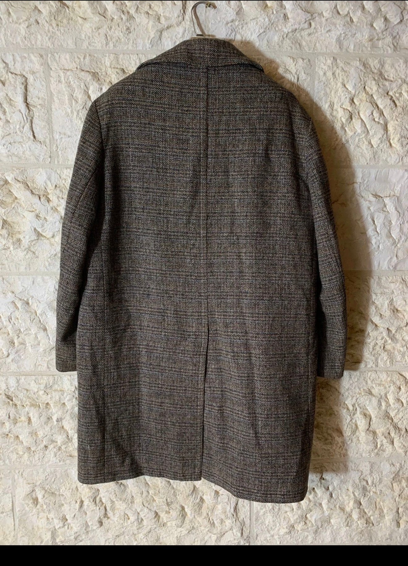 1970s Vintage pure wool handwoven tweed herringbone classic over coat 46R XL
