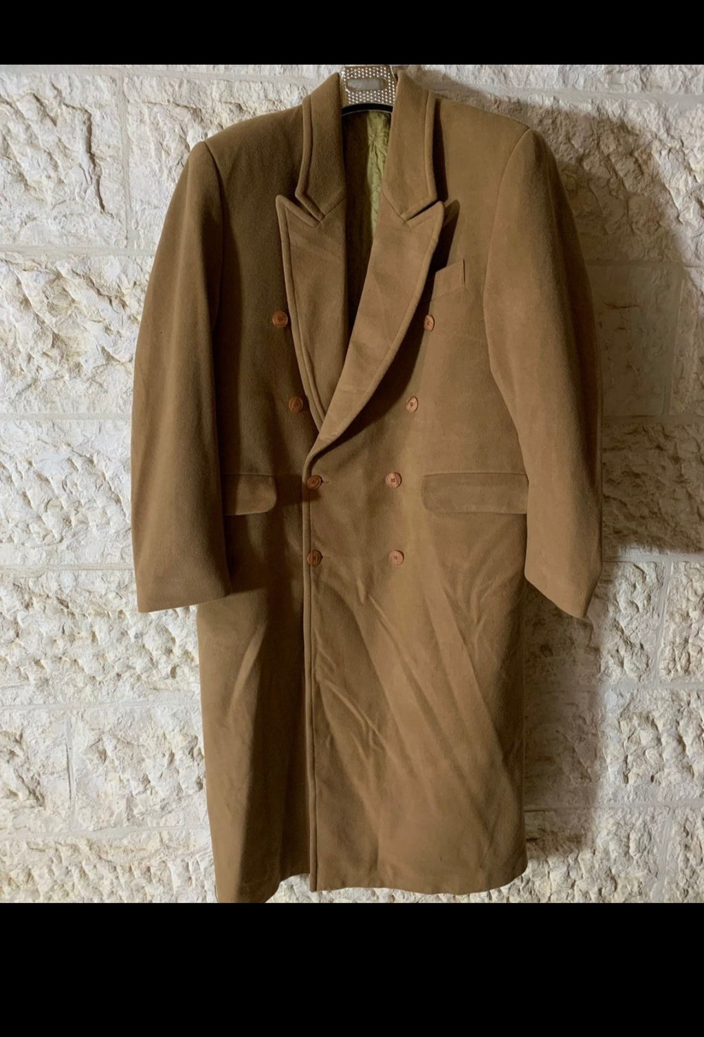 Vintage classic Wool blend double breasted camel beige over coat 46L 46R XL
