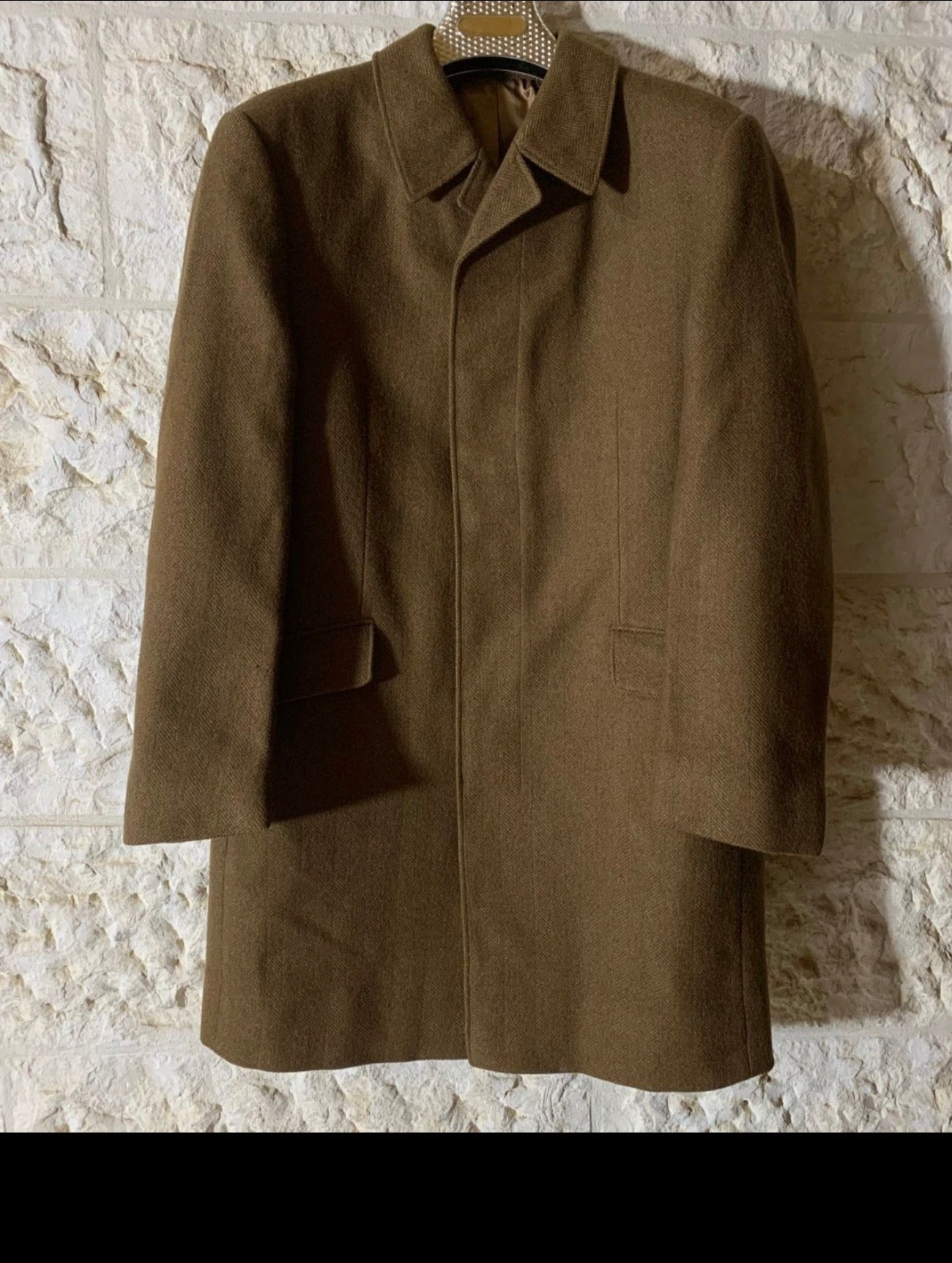 1970s vintage pure wool classic brown herringbone over coat 40R 42R