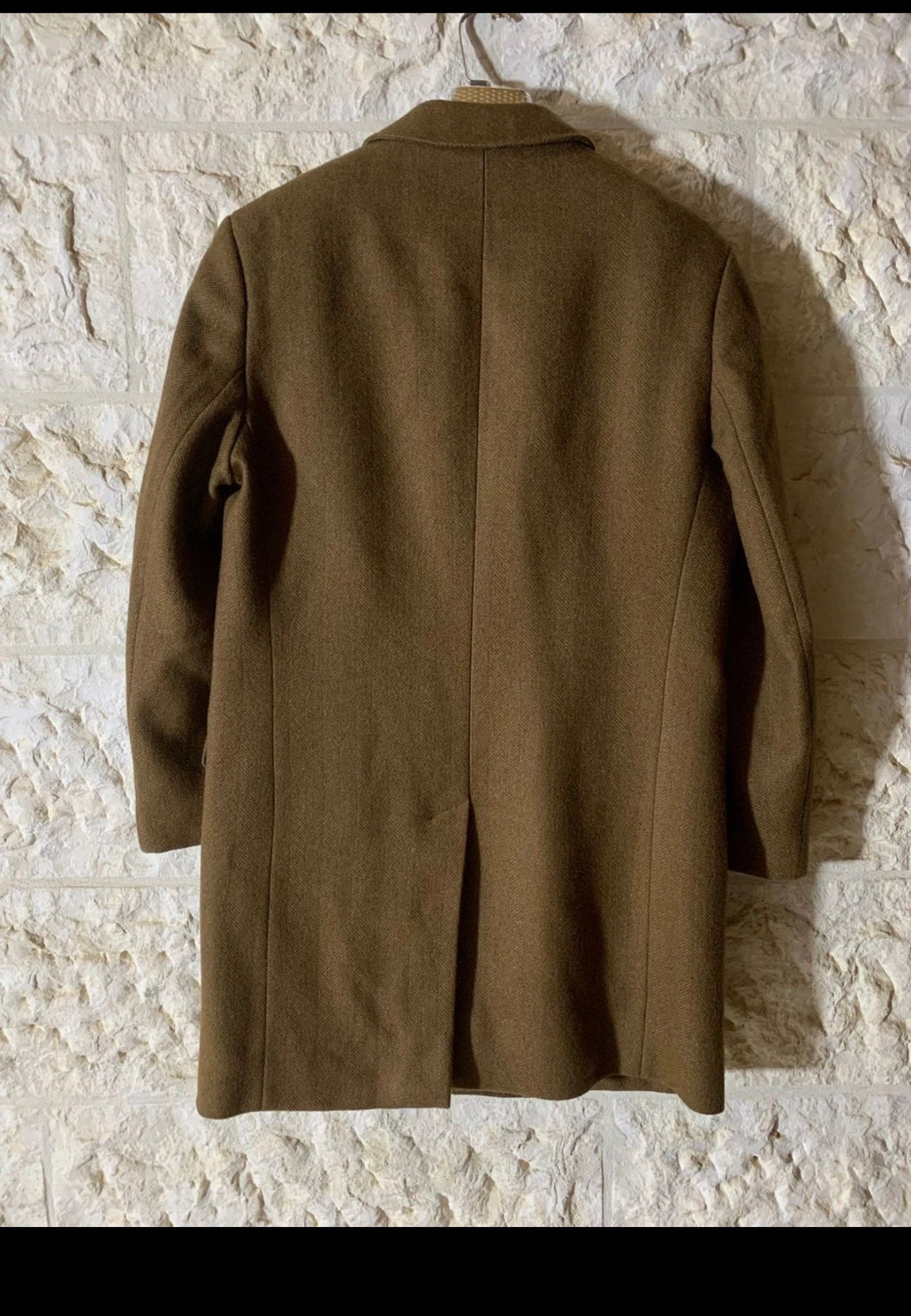 1970s vintage pure wool classic brown herringbone over coat 40R 42R