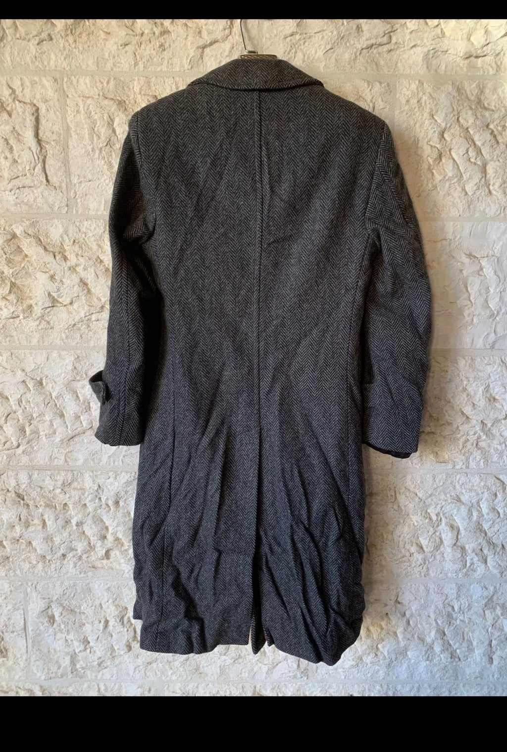 Vintage pure wool handwoven tweed herringbone charcoal classic over coat 36R