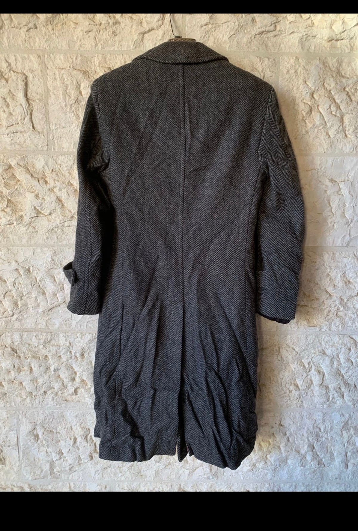 Vintage pure wool handwoven tweed herringbone charcoal classic over coat 36R