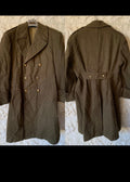 1970s Vintage pure woollen wool army db gold button belted green greatcoat 42R