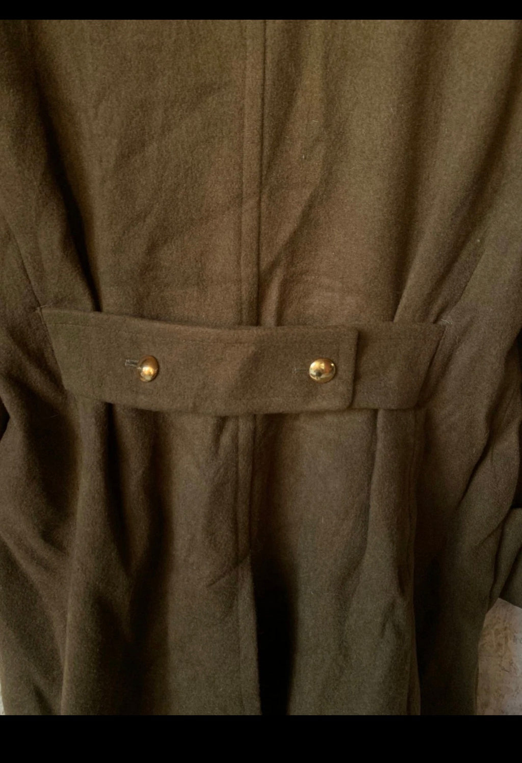 1970s Vintage pure woollen wool army db gold button belted green greatcoat 42R
