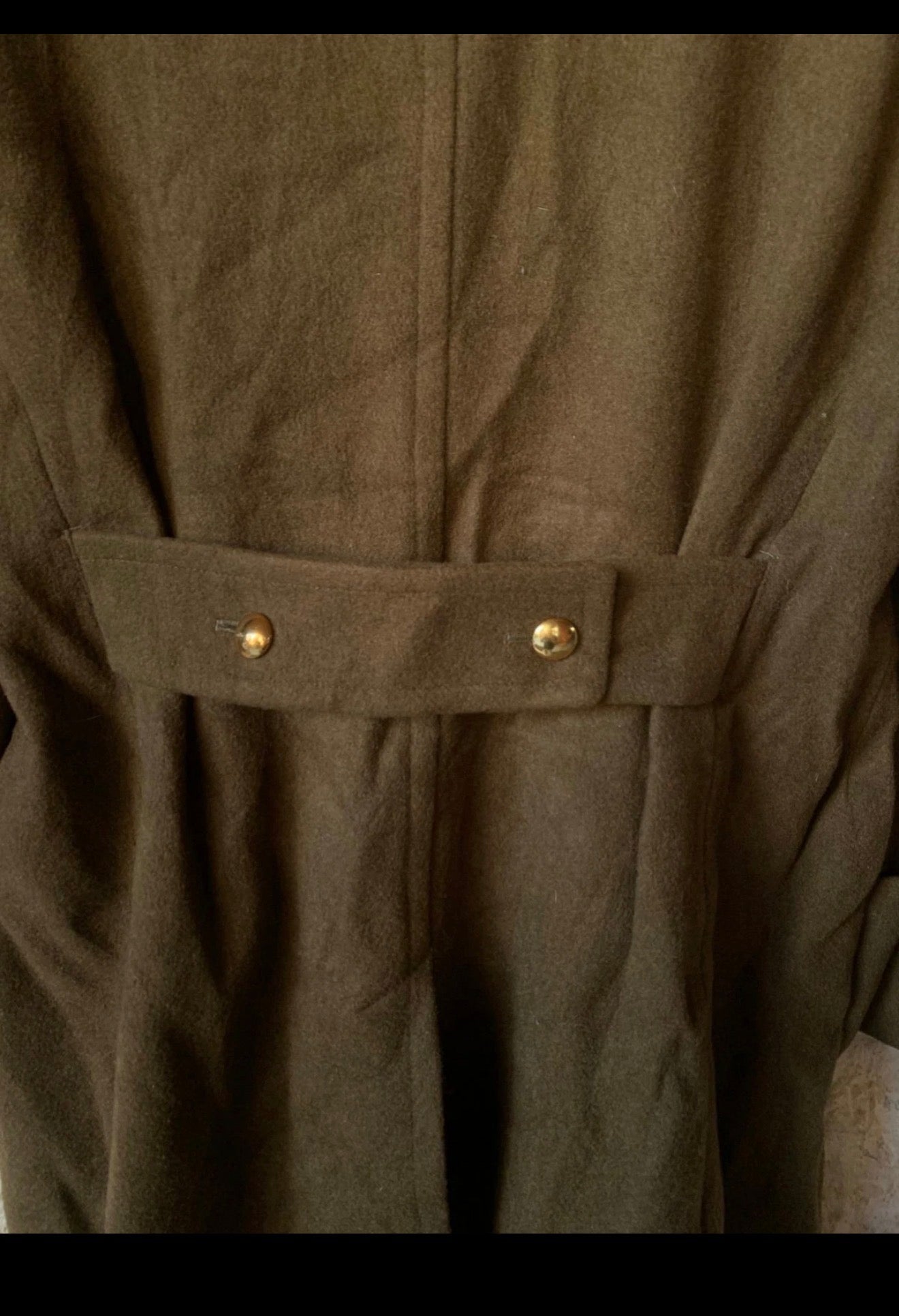 1970s Vintage pure woollen wool army db gold button belted green greatcoat 42R