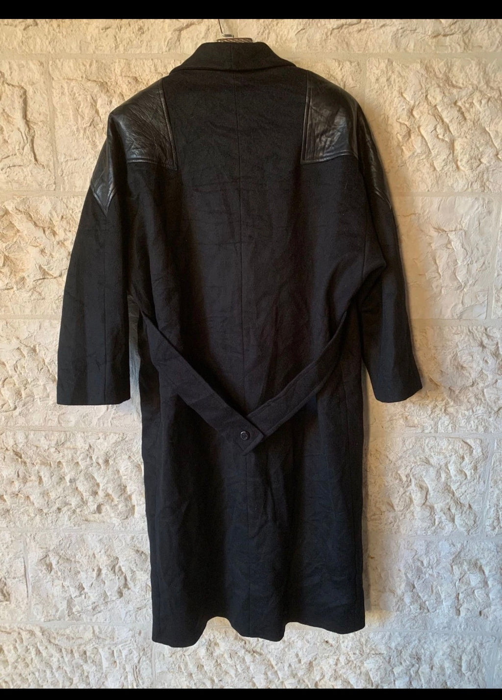 Vintage pure wool Leather trim classic belted double breasted over coat 16 XL 46
