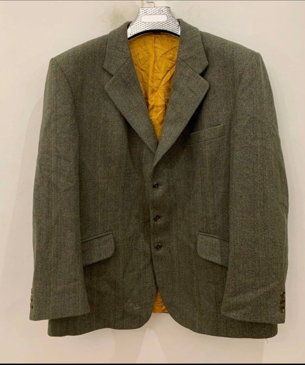 Vintage Bladen pure wool soft tweed herringbone green hunting jacket blazer 44R
