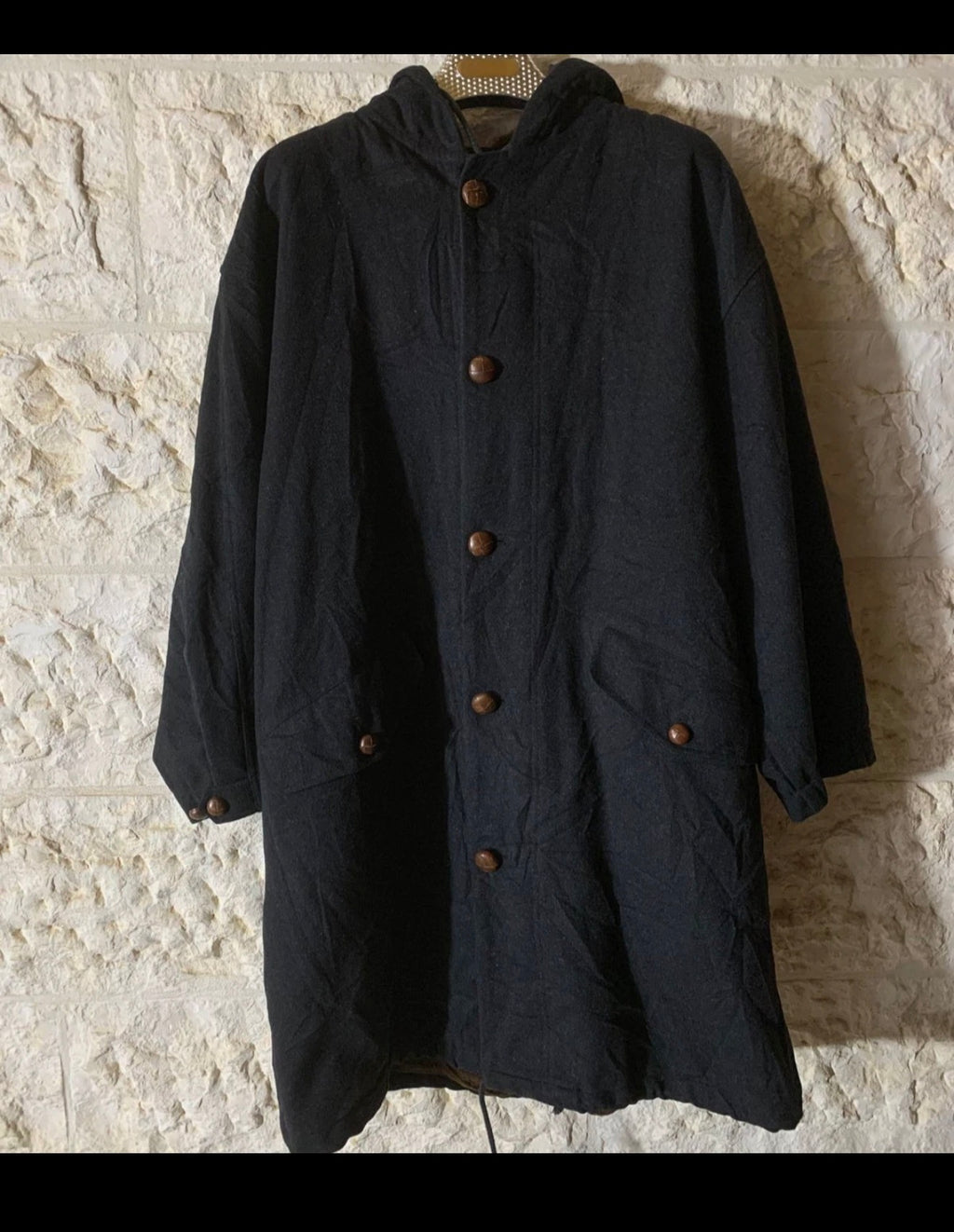 Vintage pure woollen wool charcoal classic hooded over coat 52R 52S 2XL