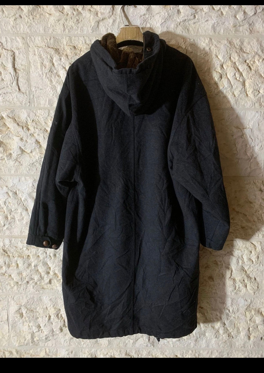Vintage pure woollen wool charcoal classic hooded over coat 52R 52S 2XL