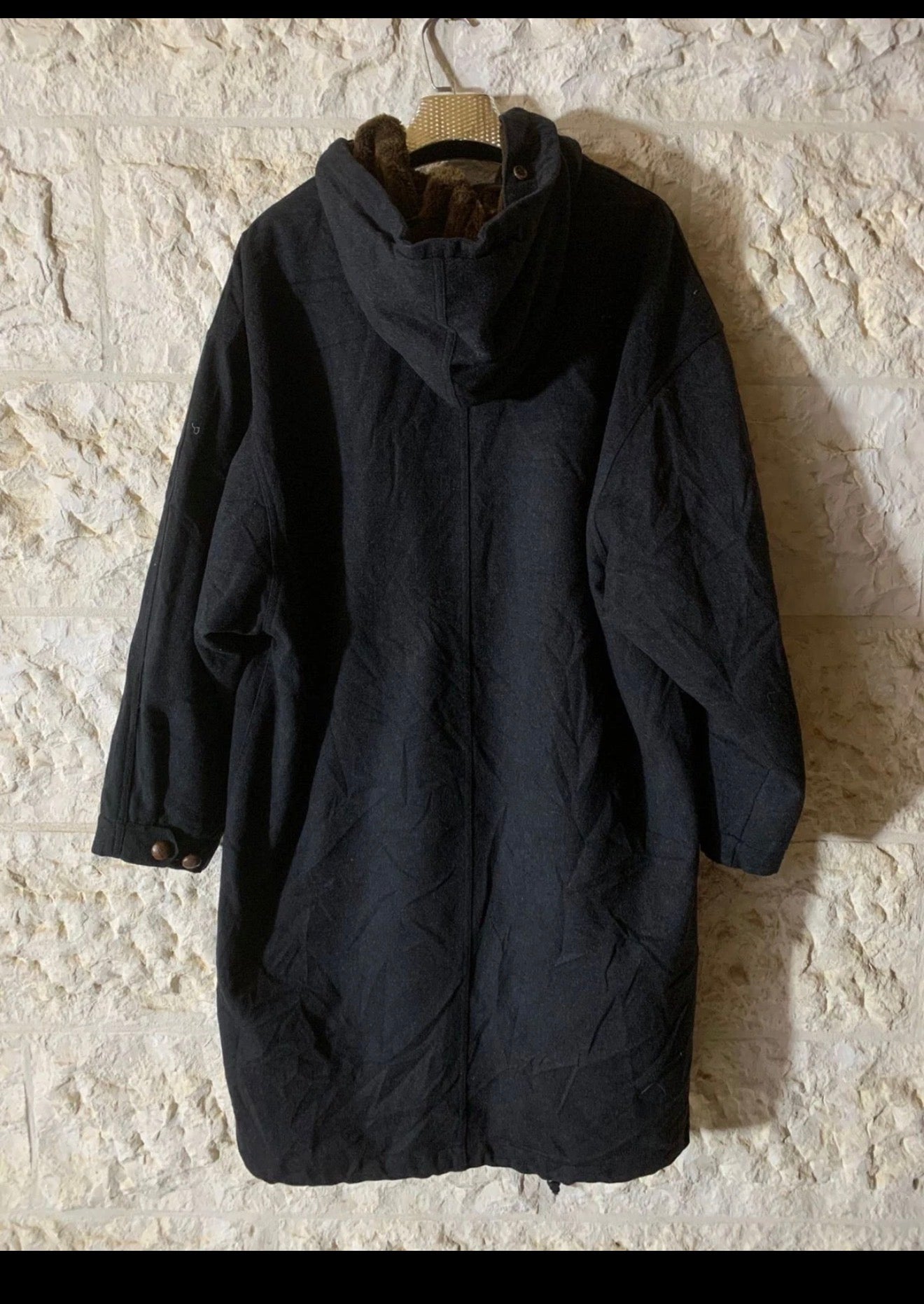 Vintage pure woollen wool charcoal classic hooded over coat 52R 52S 2XL