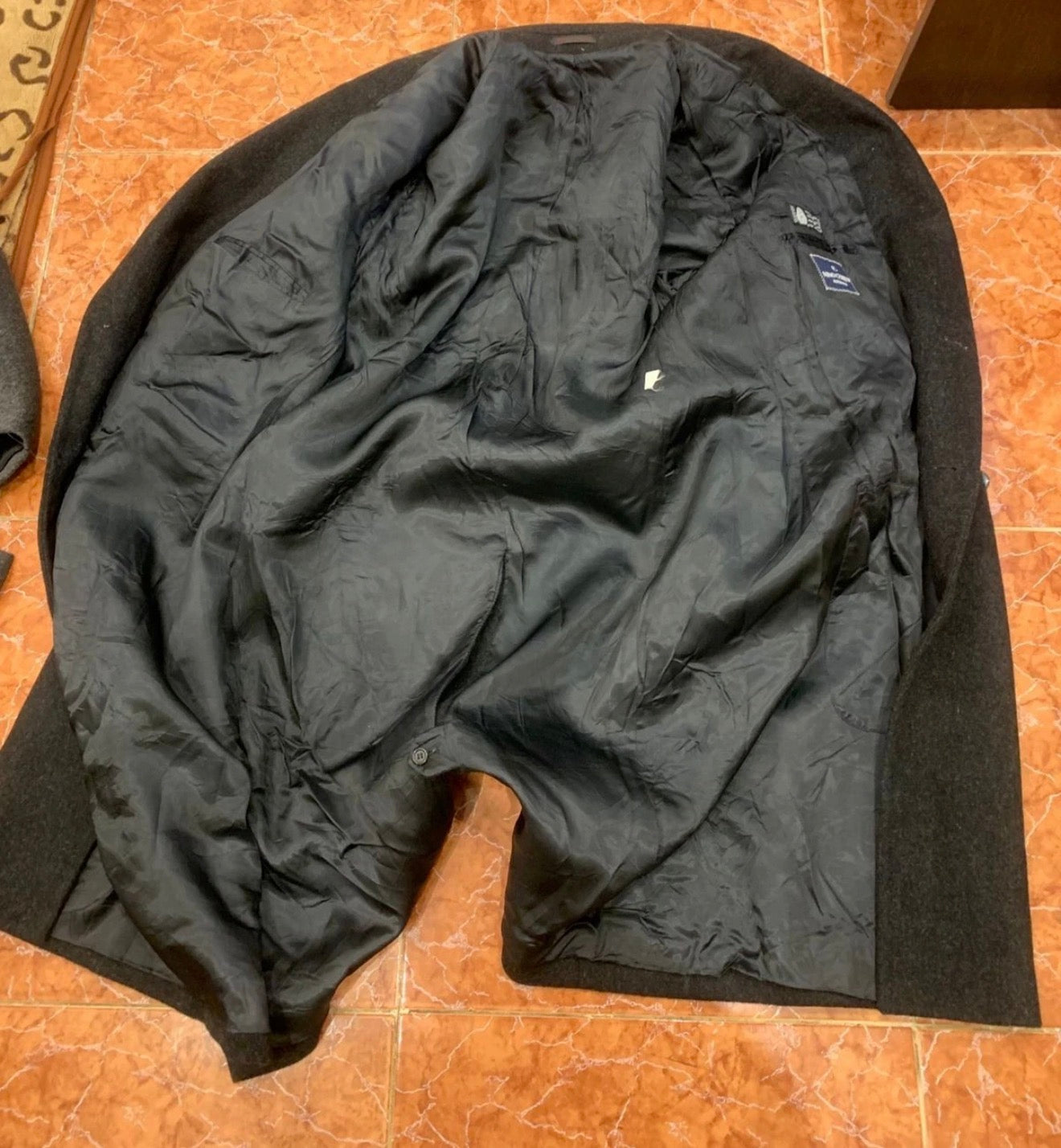 Vintage Nino Cerruti pure wool double Breasted gangster Black overcoat 46R XL