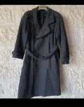 Vintage pure wool tweed belted herringbone classic over coat 46R 46S XL