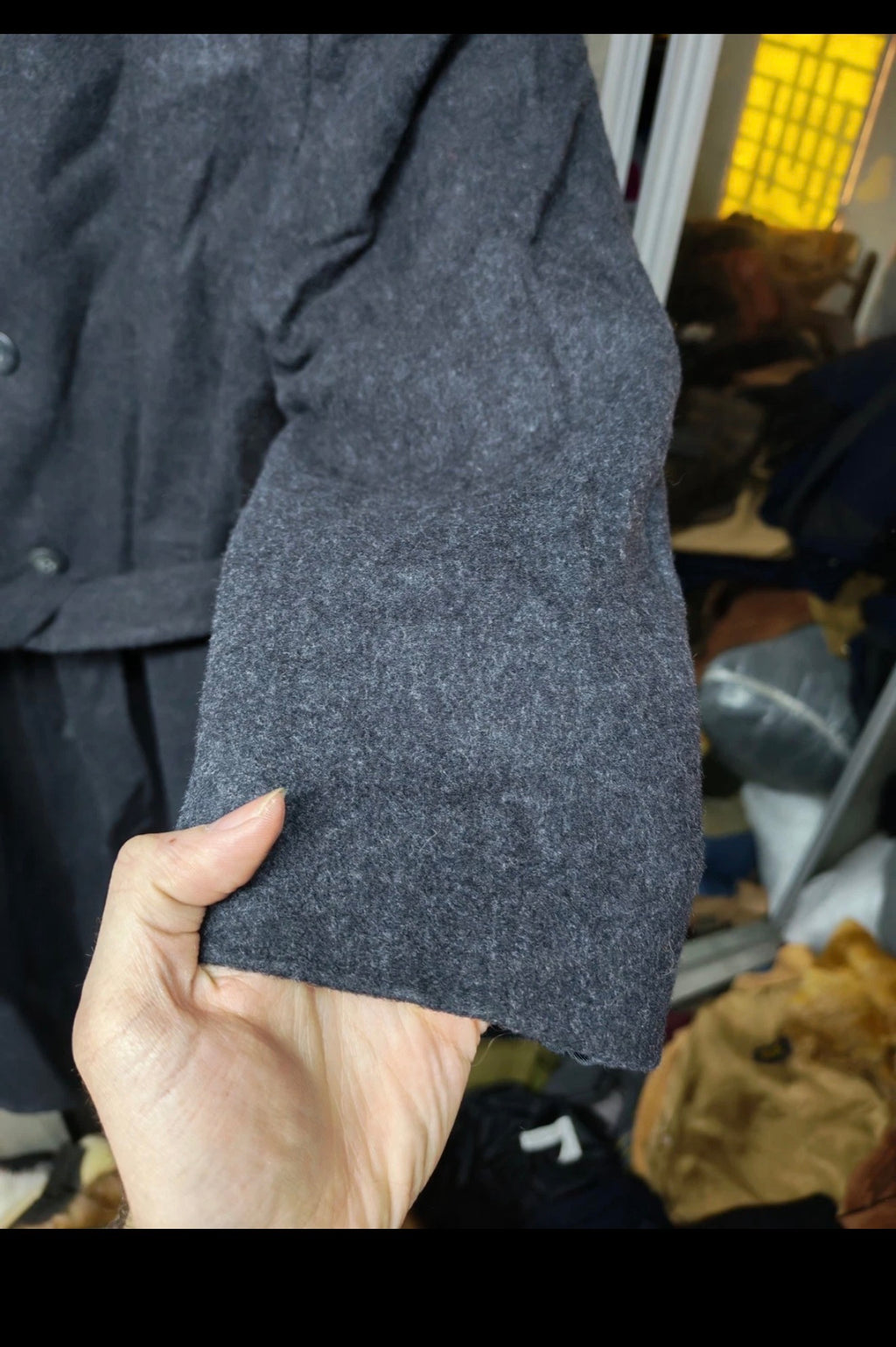 Vintage wool blended classic charcoal belted over coat 44R 44S