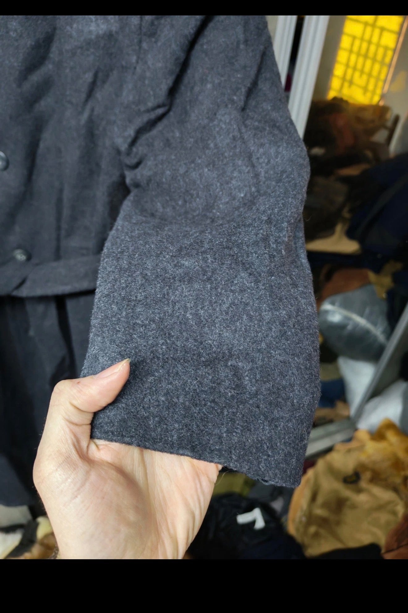 Vintage wool blended classic charcoal belted over coat 44R 44S