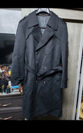 1970s Vintage wool blended classic belted black double breasted over coat 42R
