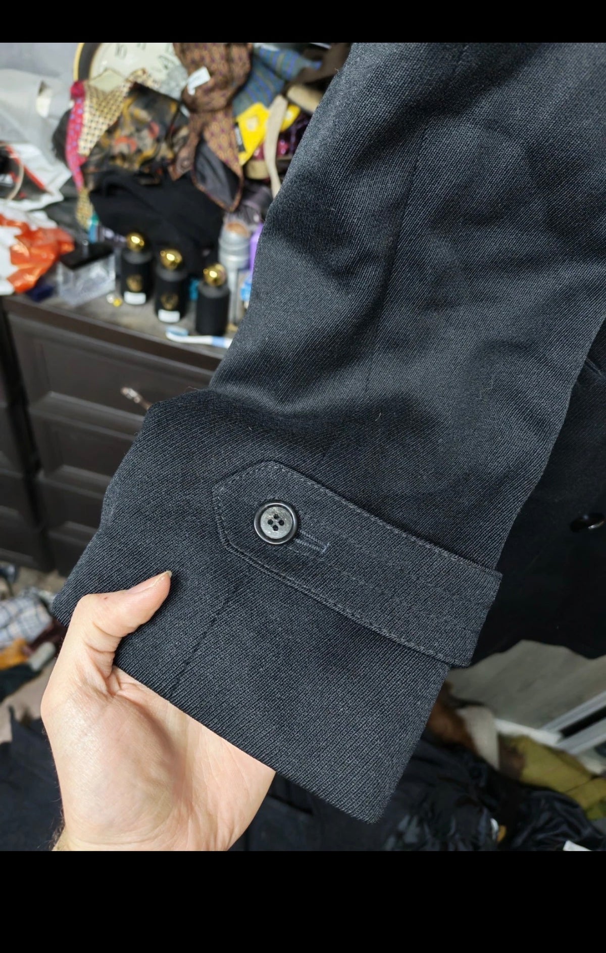 1970s Vintage wool blended classic belted black double breasted over coat 42R