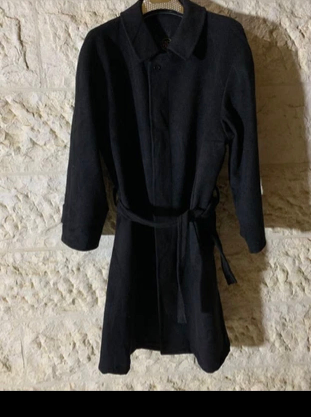 Vintage classic 100% Pure Cashmere black belted long over coat 48R 48S XL