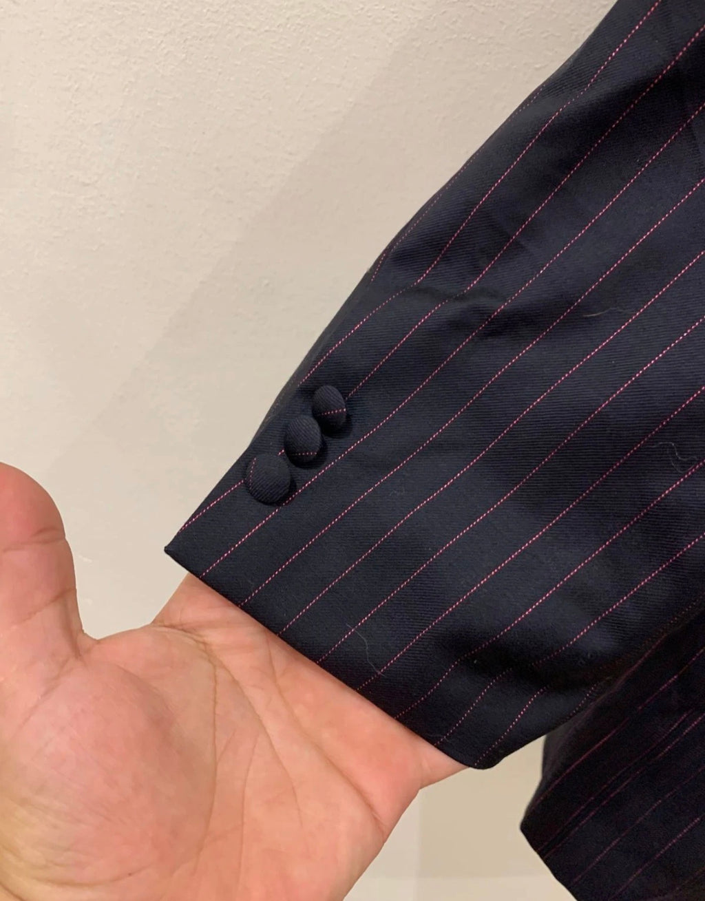 Vintage Dolzer classic superfine pure wool navy striped suit 46R 46S XL