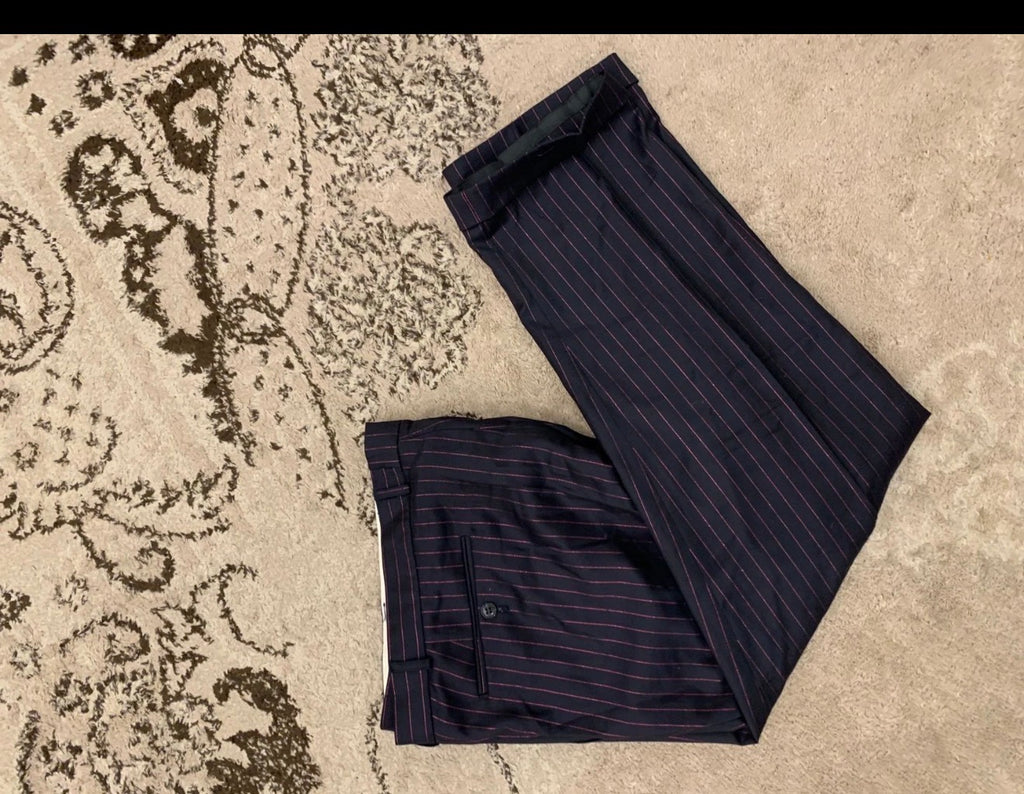 Vintage Dolzer classic superfine pure wool navy striped suit 46R 46S XL