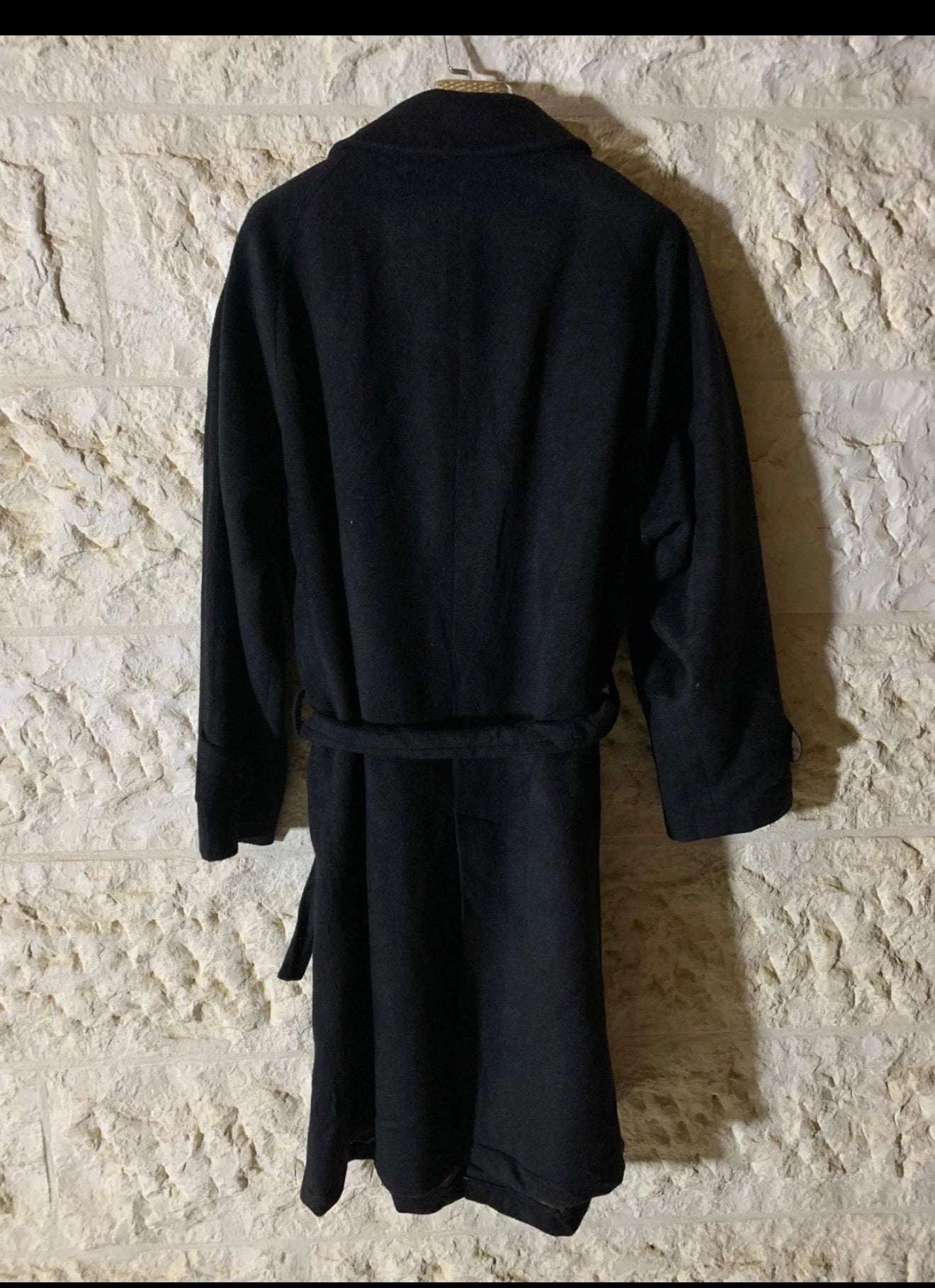 Vintage classic 100% Pure Cashmere black belted long over coat 48R 48S XL