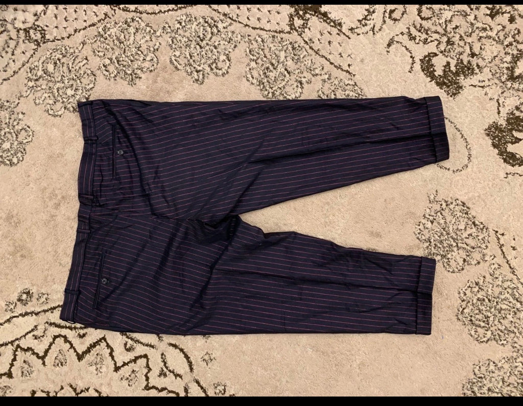 Vintage Dolzer classic superfine pure wool navy striped suit 46R 46S XL