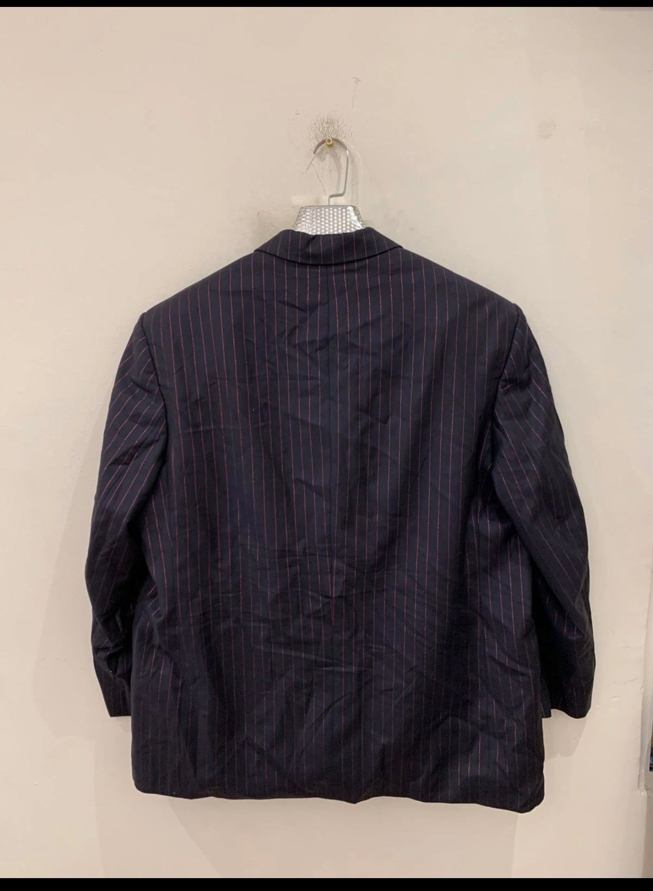 Vintage Dolzer classic superfine pure wool navy striped suit 46R 46S XL